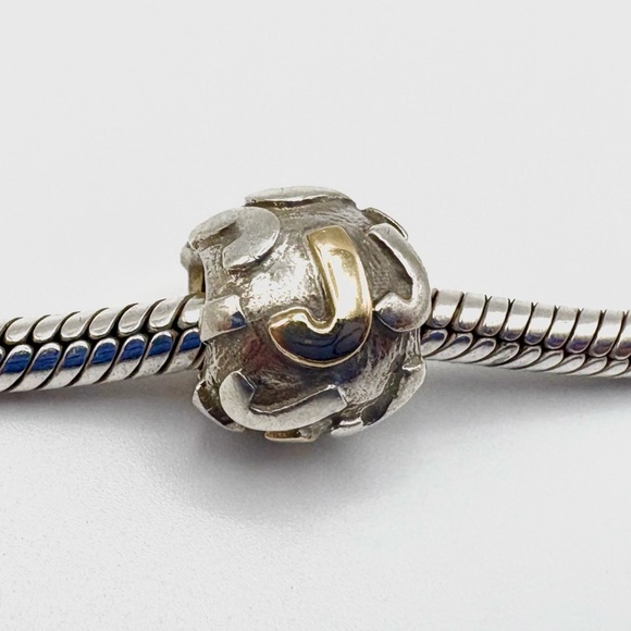 Pandora Retired Sterling Silver and 14K Gold Alphabet Bead - Initial Letter J - Picture 1 of 3